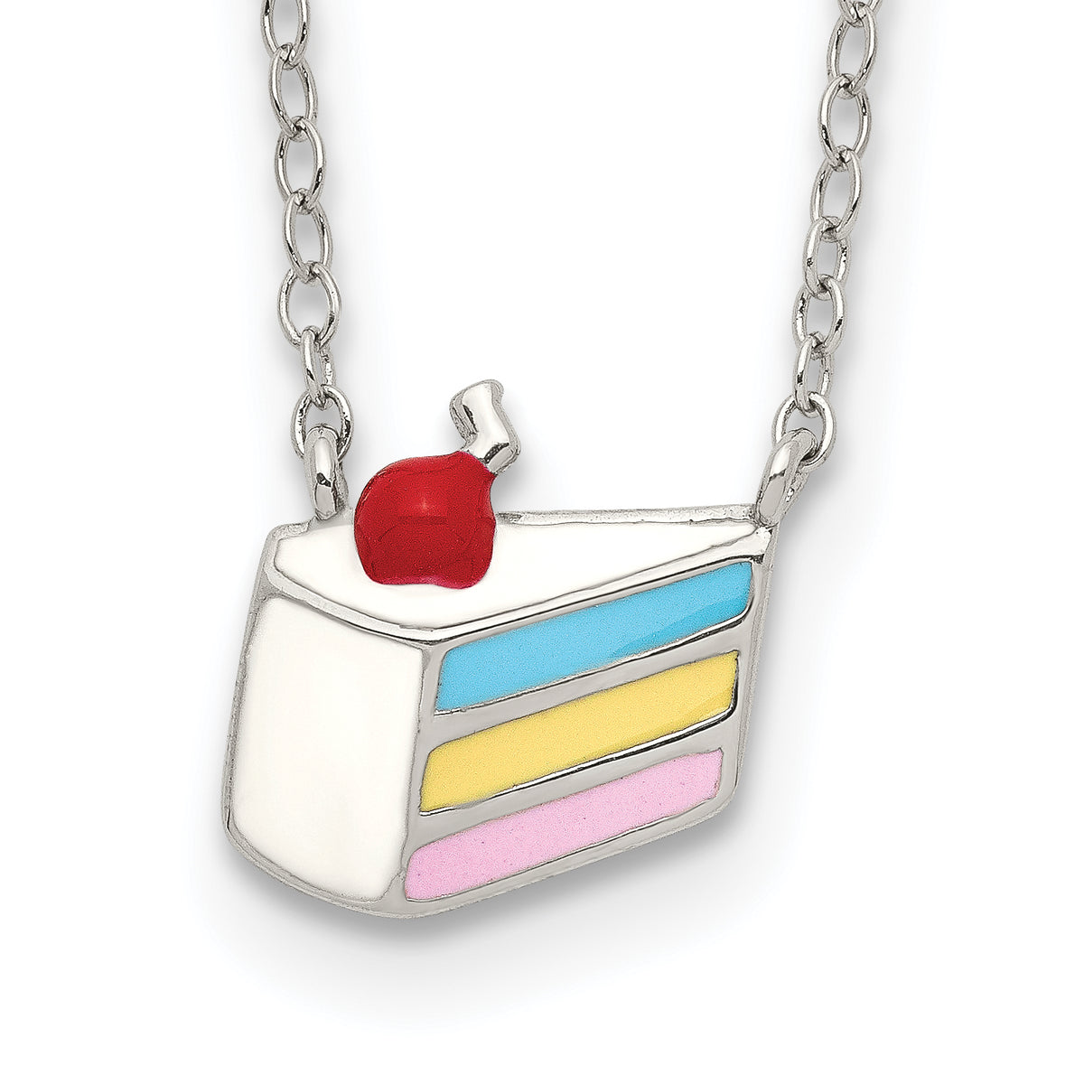 Sterling Silver Rhodium-plated Enameled Cake Necklace