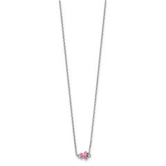 Sterling Silver Polished Pink & Black Enameled Butterfly with 2 Inch Extension Children's Necklace