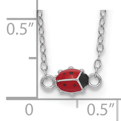 Sterling Silver Polished Red & Black Enameled Ladybug with 2 Inch Extension Children's Necklace