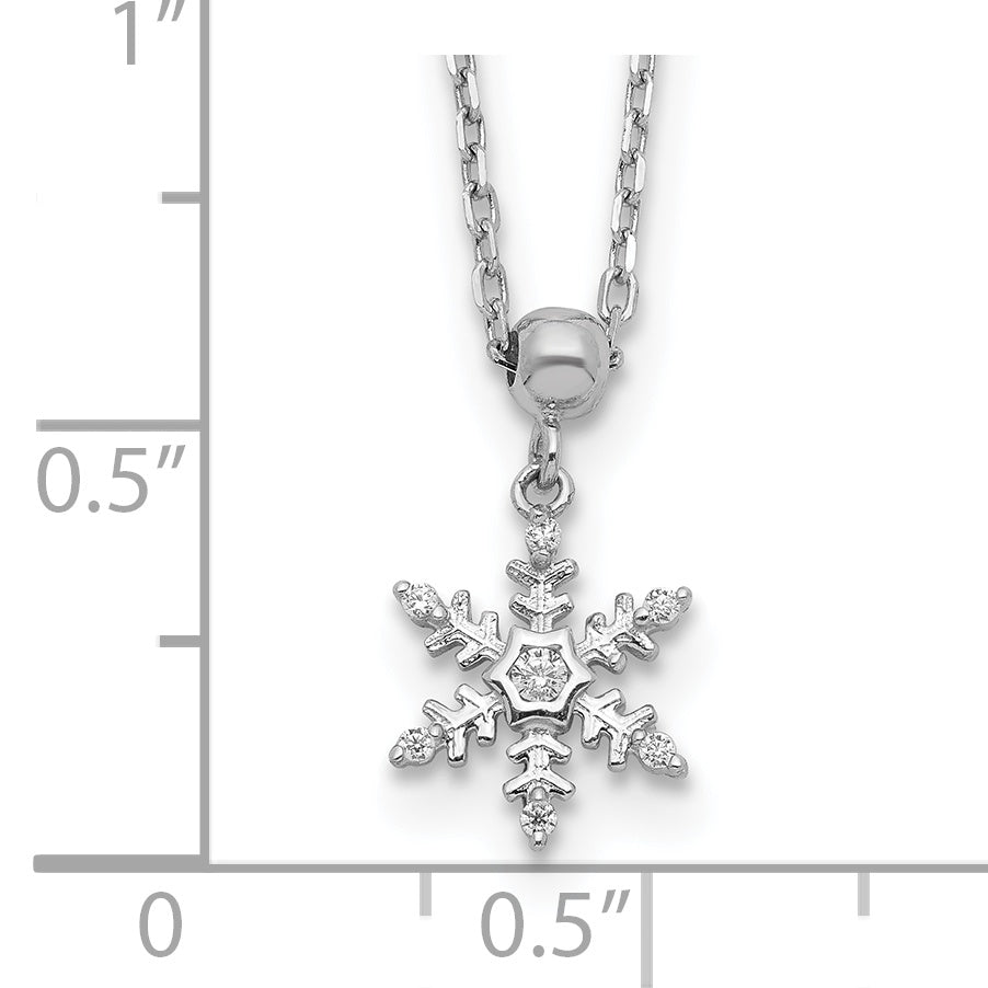 Sterling Silver RH-plated Polished CZ Snowflake w/2in Ext. Necklace