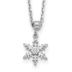 Sterling Silver RH-plated Polished CZ Snowflake w/2in Ext. Necklace