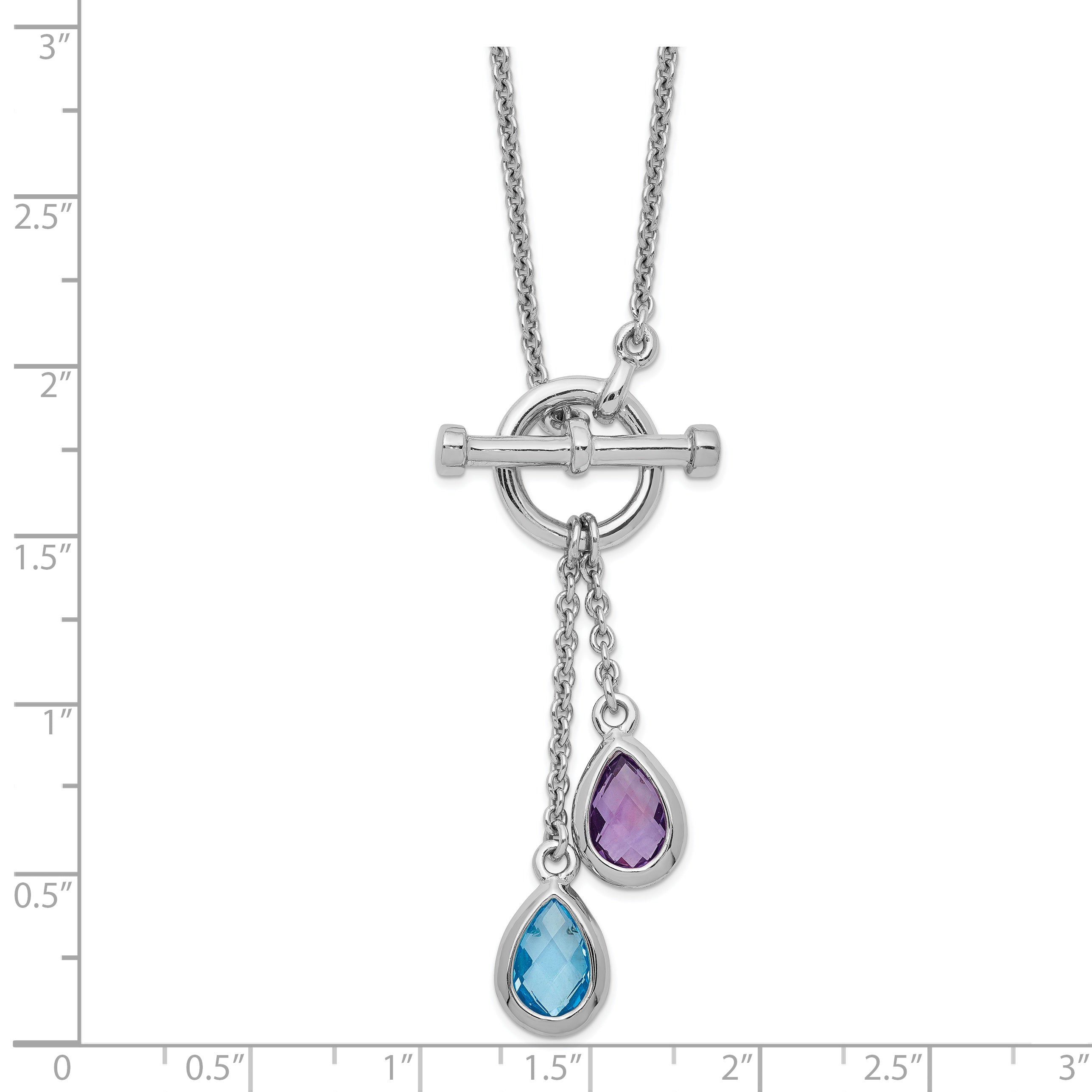 Sterling Silver Rhod-plat Amethyst and Light Swiss Blue Topaz Necklace