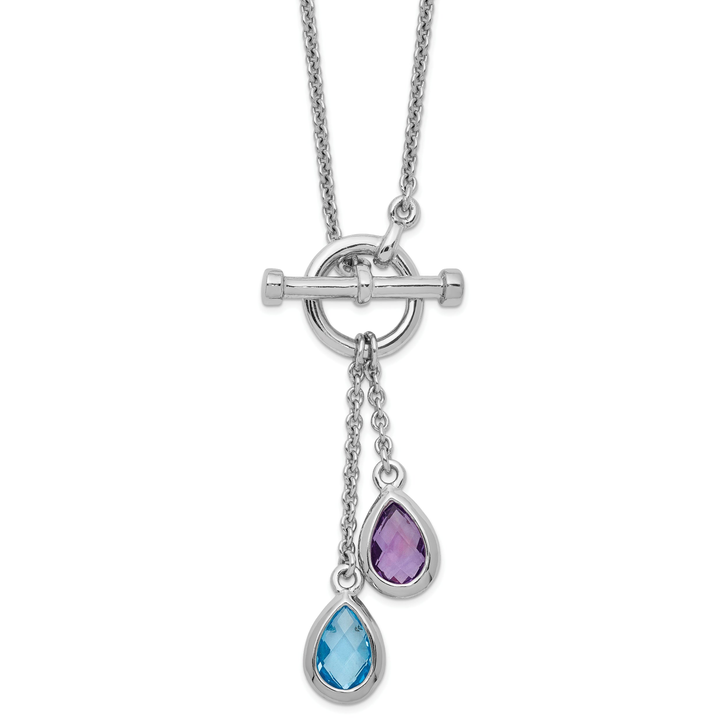 Sterling Silver Rhod-plat Amethyst and Light Swiss Blue Topaz Necklace