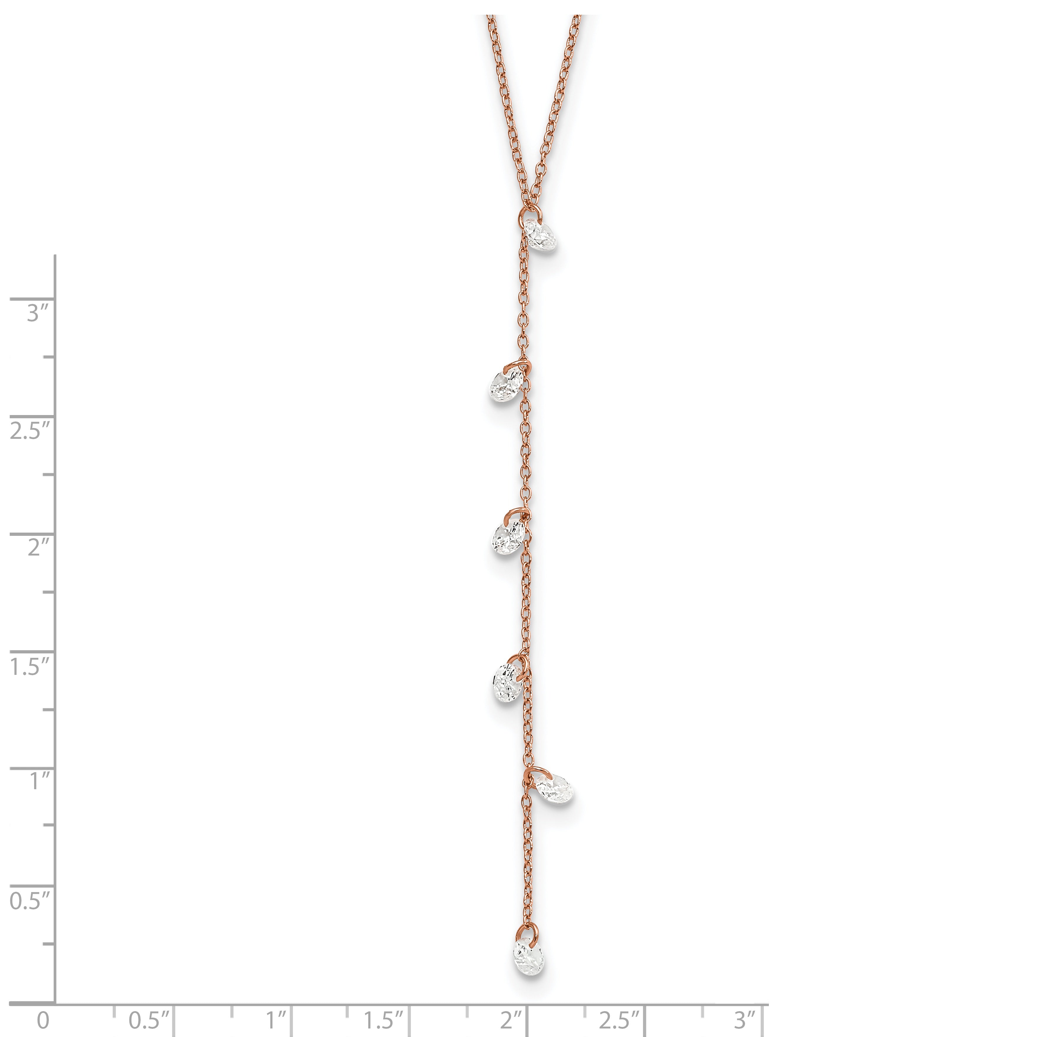 Sterling Silver Rose-tone CZ Dangle w/ 2in ext. Necklace