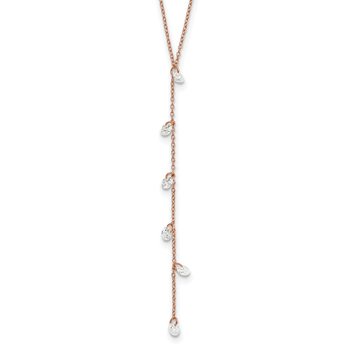 Sterling Silver Rose-tone CZ Dangle w/ 2in ext. Necklace