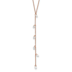 Sterling Silver Rose-tone CZ Dangle w/ 2in ext. Necklace