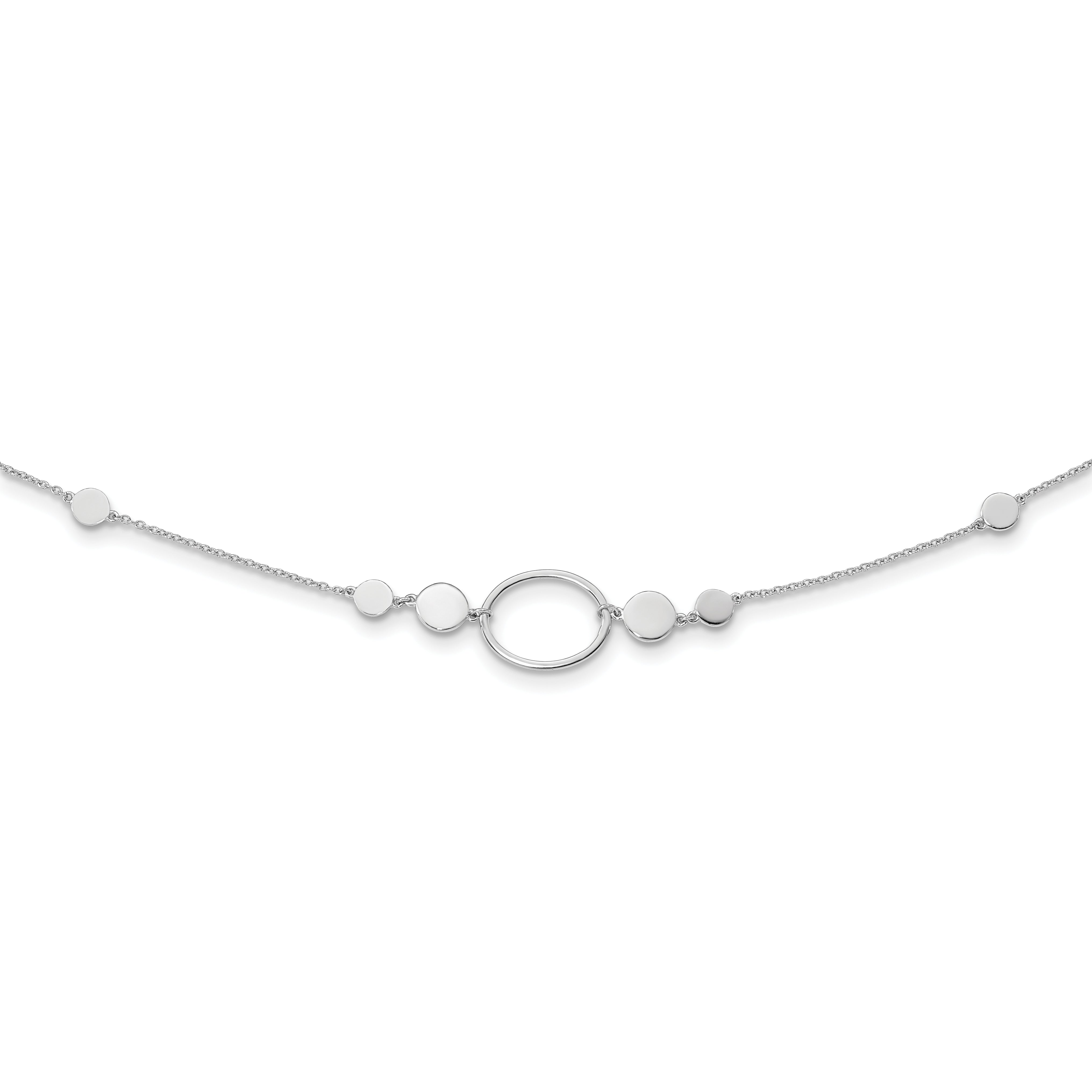 Sterling Silver Rhodium-plated Polished Ovals and Discs Necklace