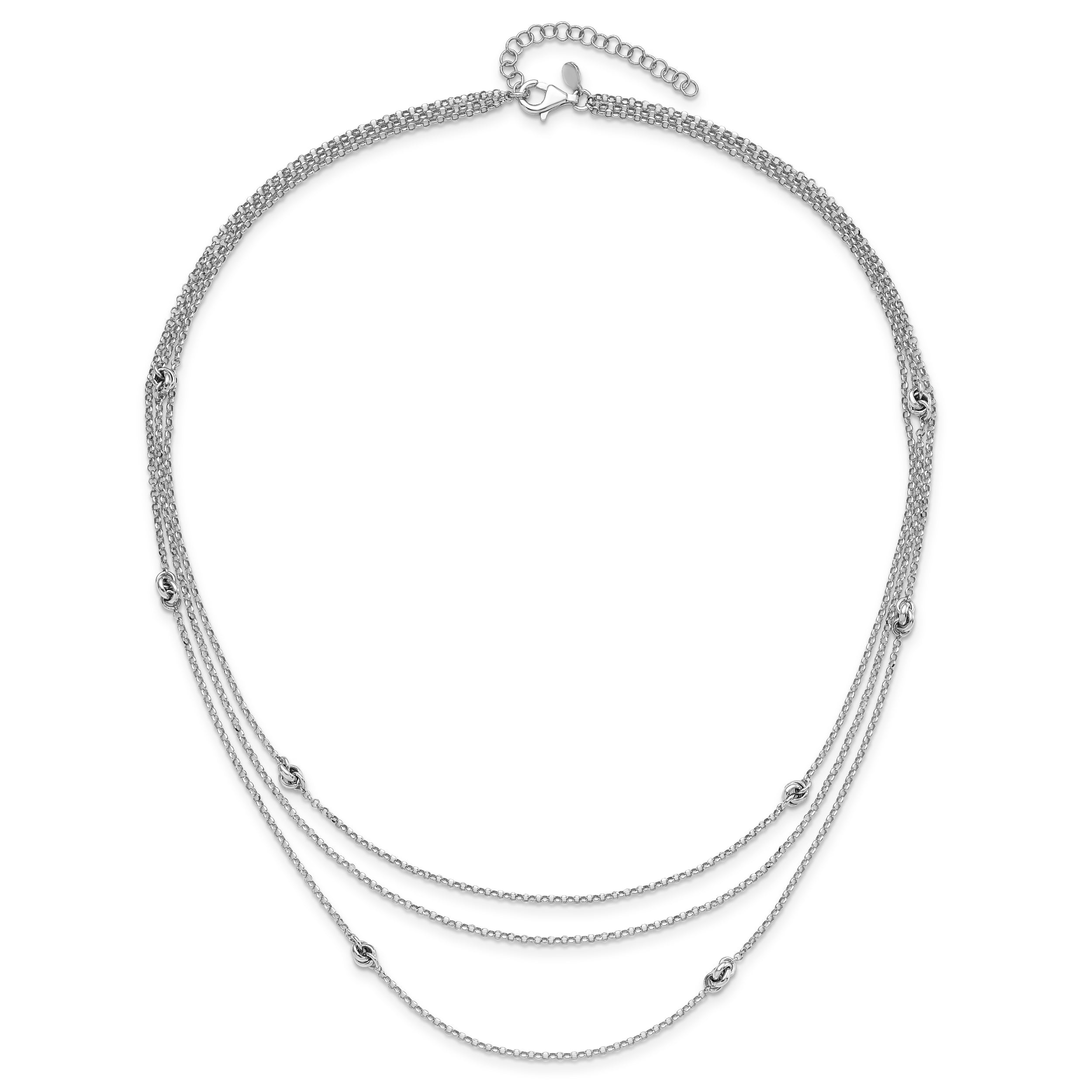 Sterling Silver Rhodium-plated Love Knot Multi-Strand w/2in ext Necklace