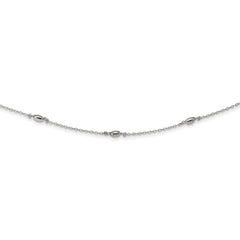 Sterling Silver Rhodium-plated Diamond-cut Oval Beads w/3in ext Choker