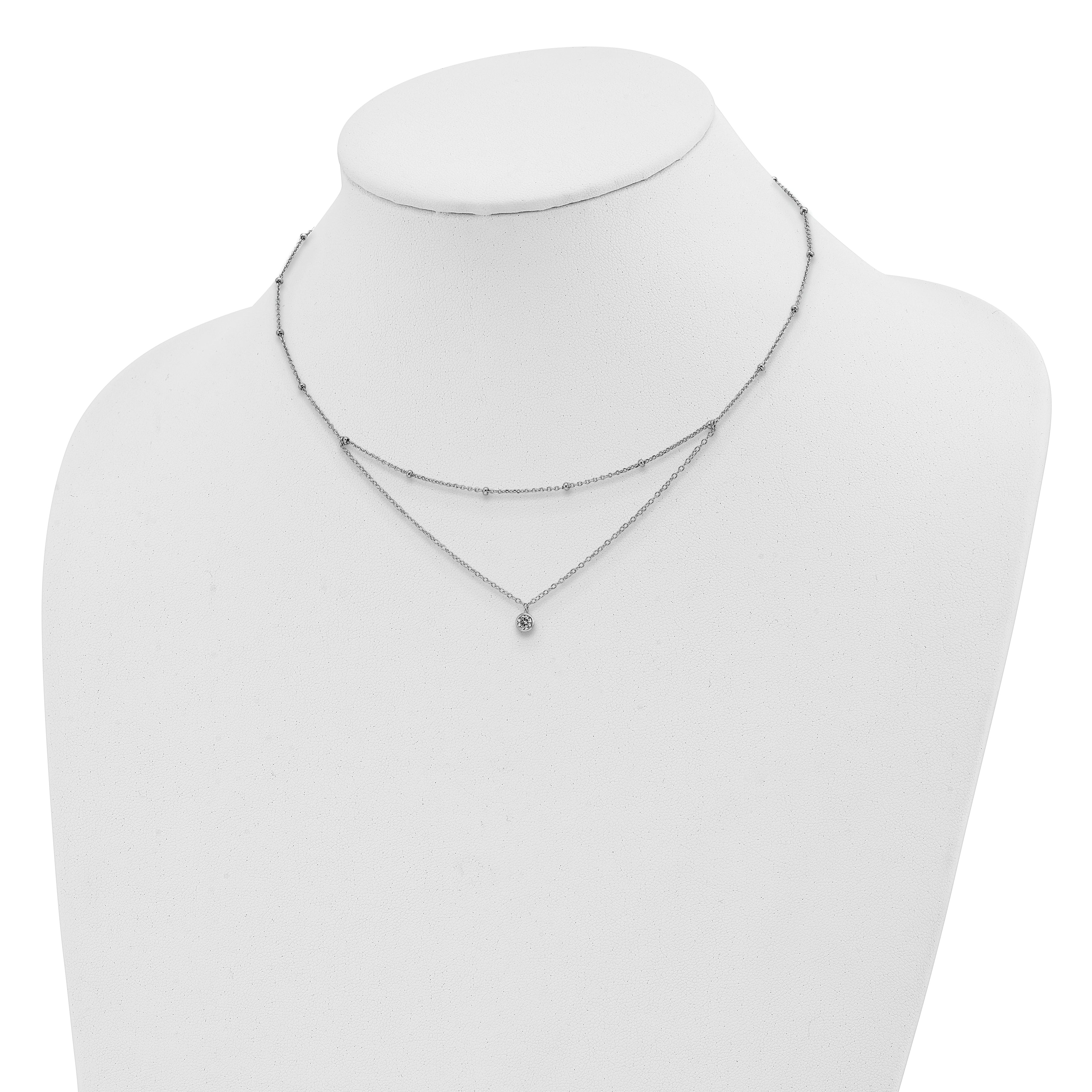 Sterling Silver Rhodium-plated CZ Beaded w/ 4in ext. Choker