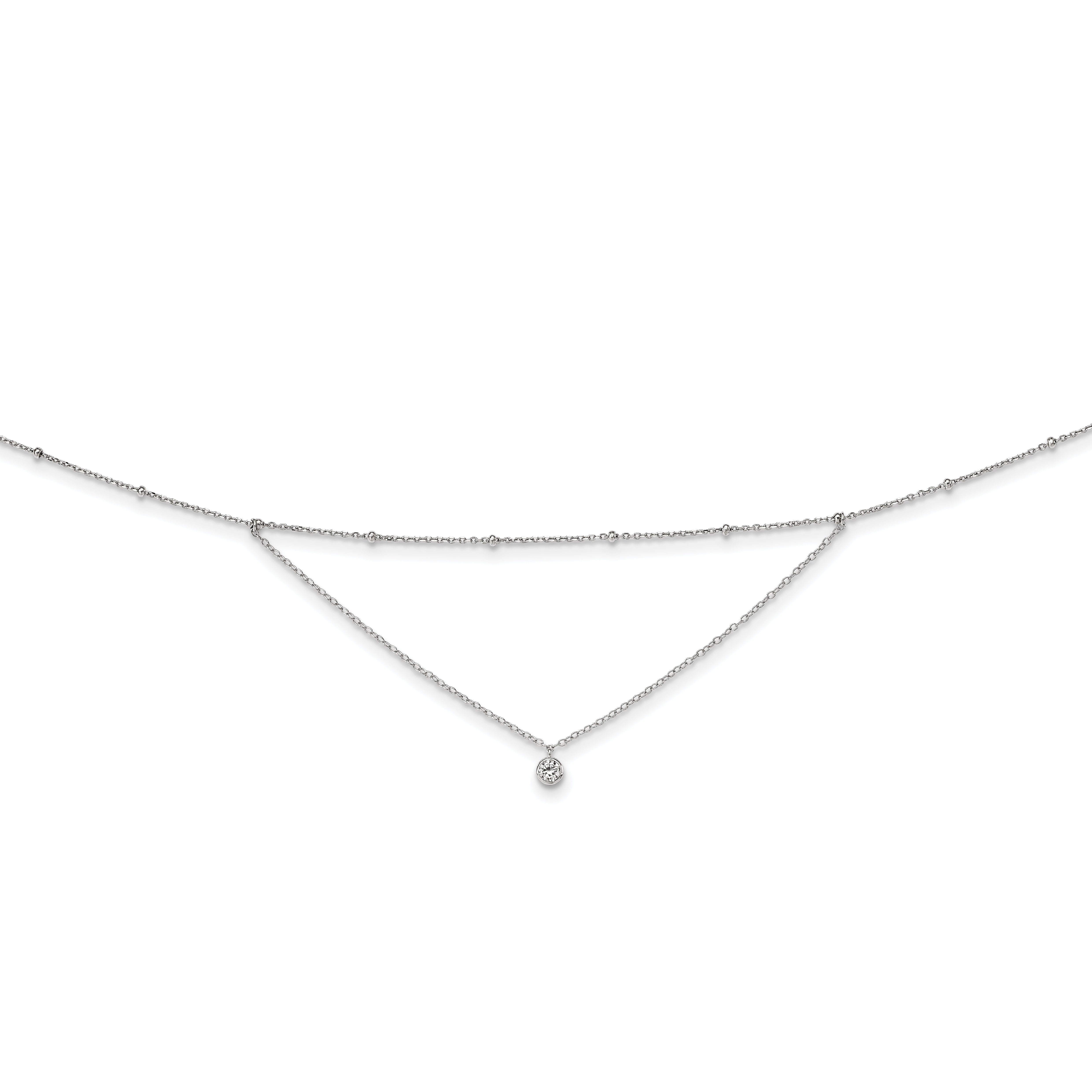 Sterling Silver Rhodium-plated CZ Beaded w/ 4in ext. Choker