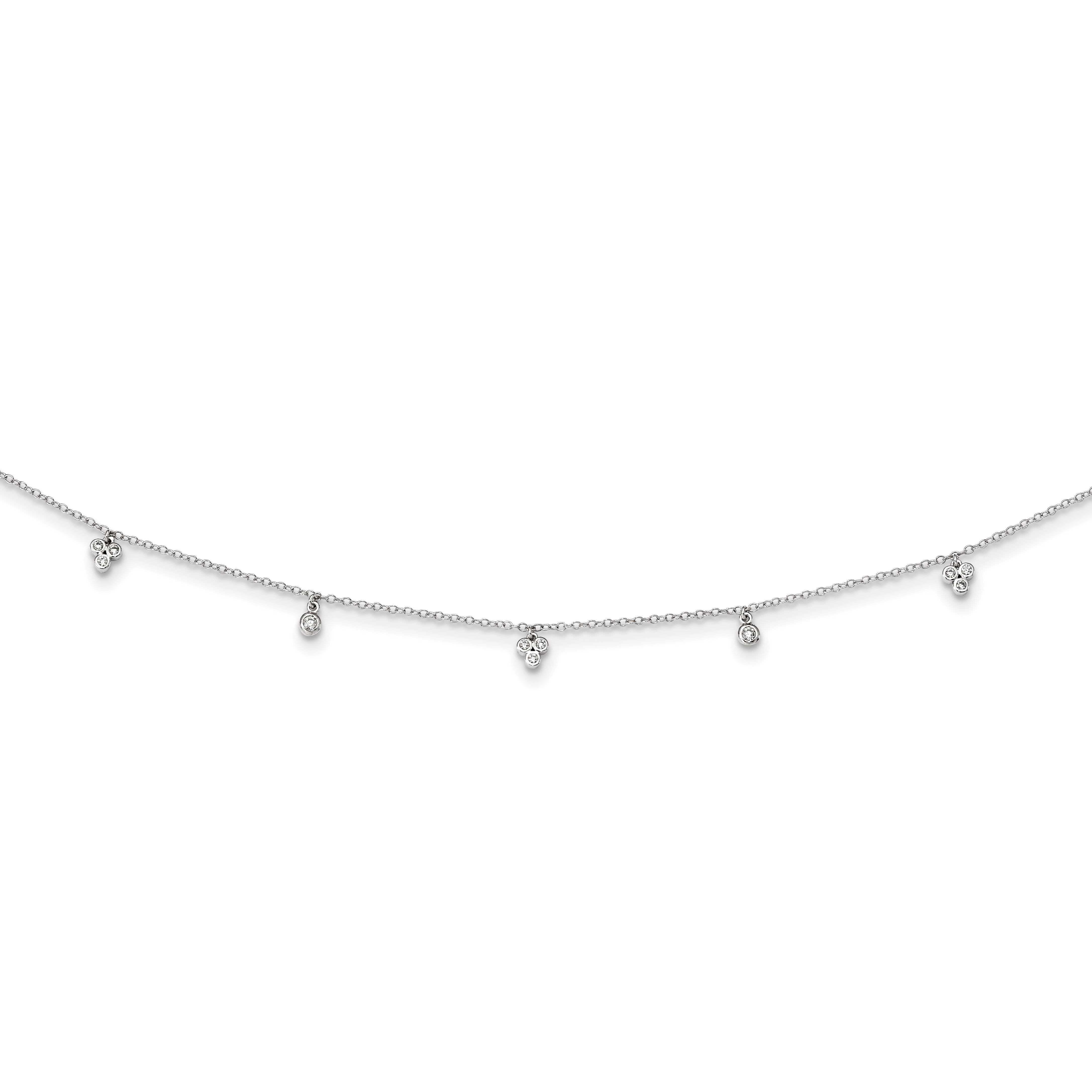 Sterling Silver Rhodium-plated CZ 12.5in w/2in ext Choker Necklace