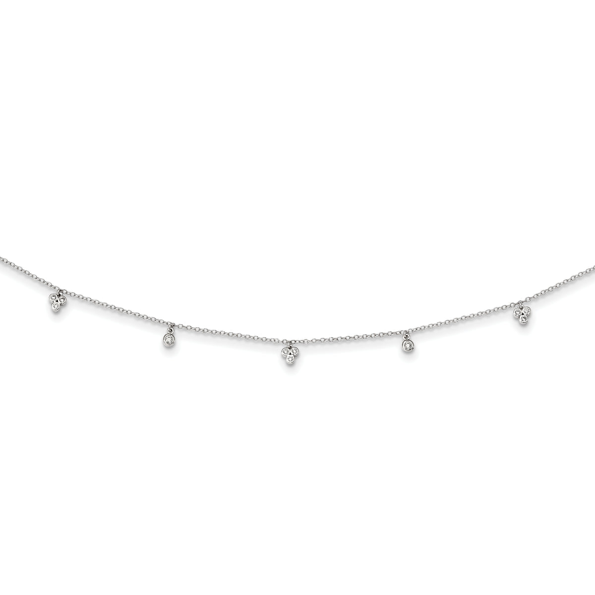 Sterling Silver Rhodium-plated CZ 12.5in w/2in ext Choker Necklace