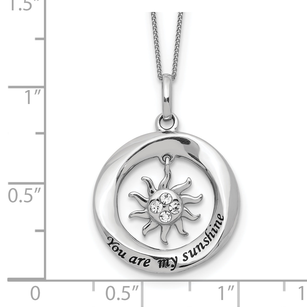 Sterling Silver Enamel YOU ARE MY SUNSHINE Crystal Sun Necklace