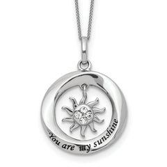 Sterling Silver Enamel YOU ARE MY SUNSHINE Crystal Sun Necklace