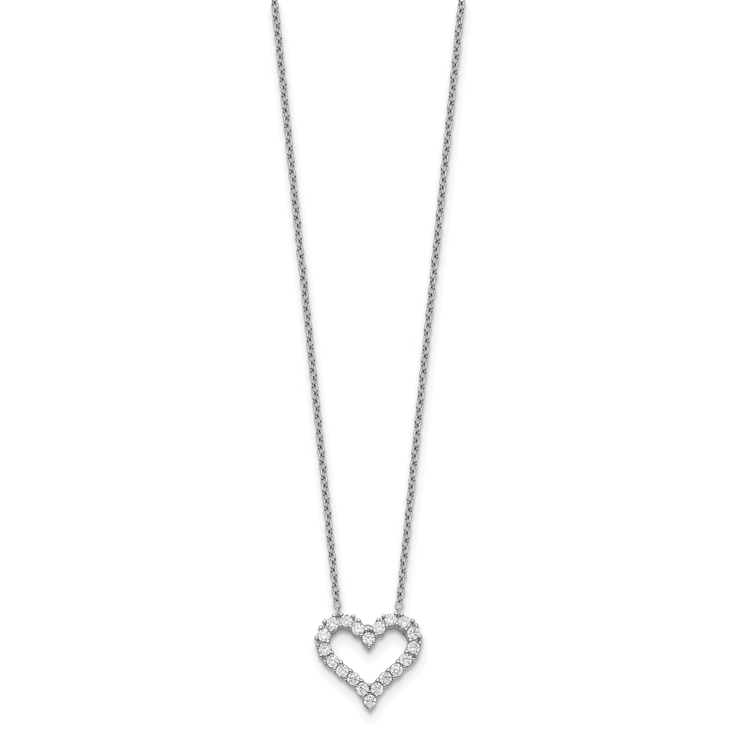 Sterling Silver Rhodium-plated CZ Open Heart 16 inch Necklace with 2 inch extension