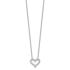 Sterling Silver Rhodium-plated CZ Open Heart 16 inch Necklace with 2 inch extension