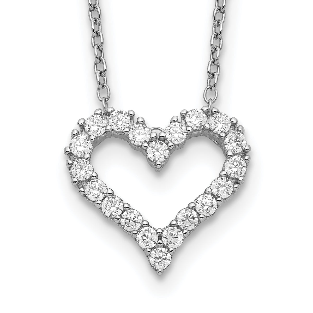 Sterling Silver Rhodium-plated CZ Open Heart 16 inch Necklace with 2 inch extension