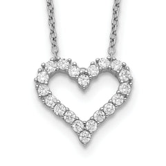 Sterling Silver Rhodium-plated CZ Open Heart 16 inch Necklace with 2 inch extension