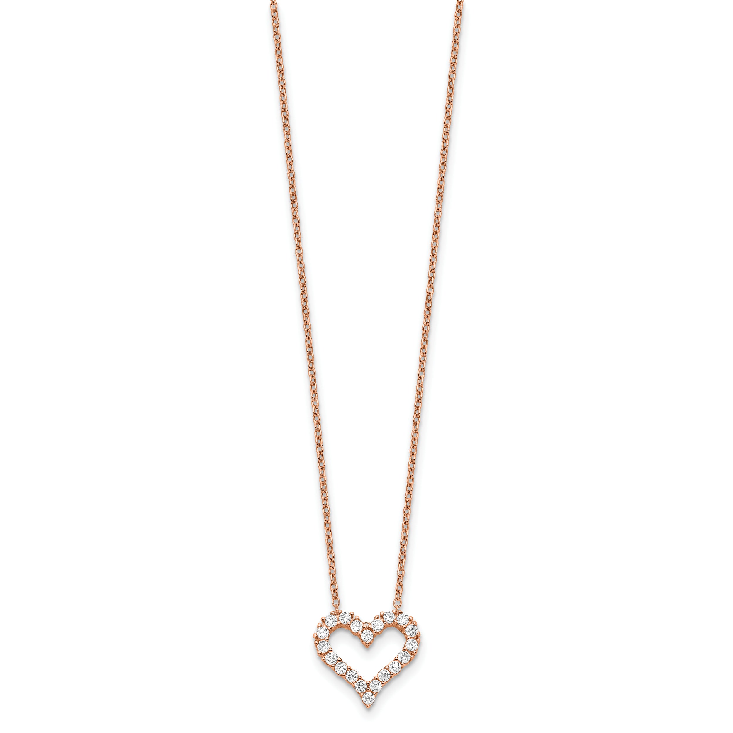 Sterling Silver Rose-tone CZ Heart w/ 2in ext. Necklace