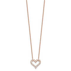 Sterling Silver Rose-tone CZ Heart w/ 2in ext. Necklace