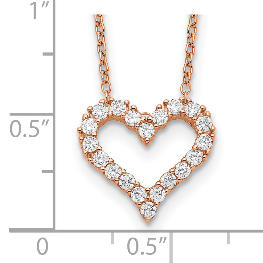 Sterling Silver Rose-tone CZ Heart w/ 2in ext. Necklace