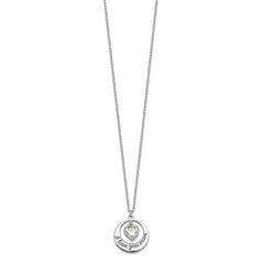 Sterling Silver Rhodium-plated I LOVE YOU MOM with CZ Heart Dangle 15 inch Necklace with 2 inch extension