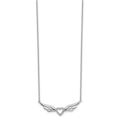 Sterling Silver Rhodium-plated CZ Heart with Wings 16 inch Necklace with 1 inch extension