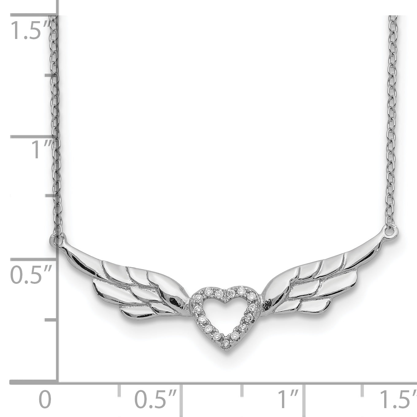 Sterling Silver Rhodium-plated CZ Heart with Wings 16 inch Necklace with 1 inch extension