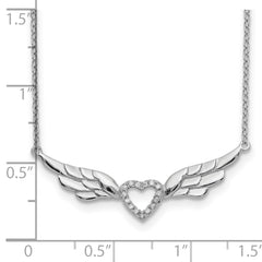 Sterling Silver Rhodium-plated CZ Heart with Wings 16 inch Necklace with 1 inch extension