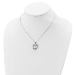 Sterling Silver Rhod-plated Claddagh Heart CZ  W/ 1 in ext.Necklace