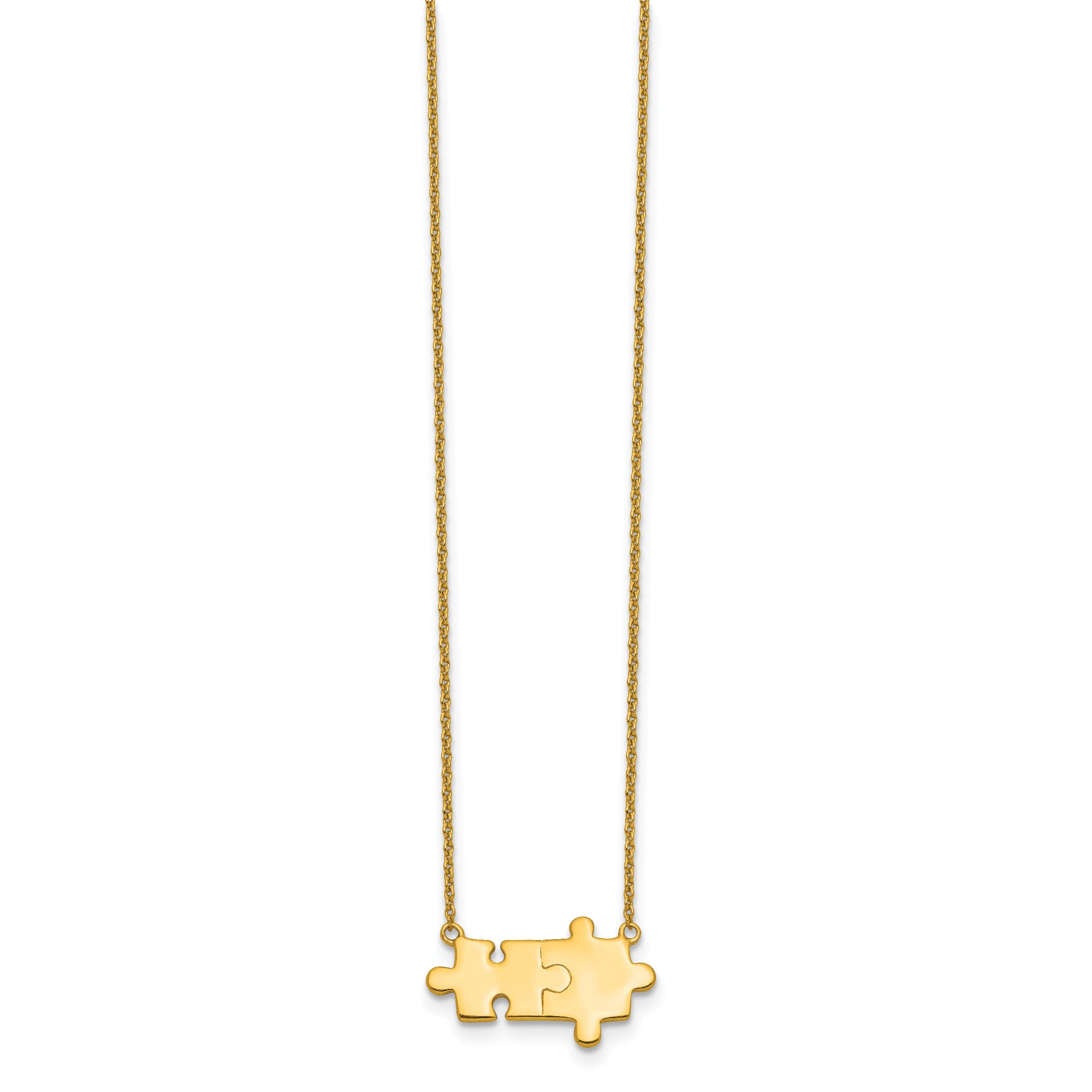 Sterling Silver Gold-tone Brushed/Polished Puzzle Pieces Necklace