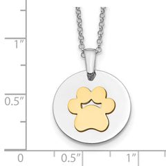 Sterling Silver RH-plated Gold-plated Paw Print w/2in ext Necklace