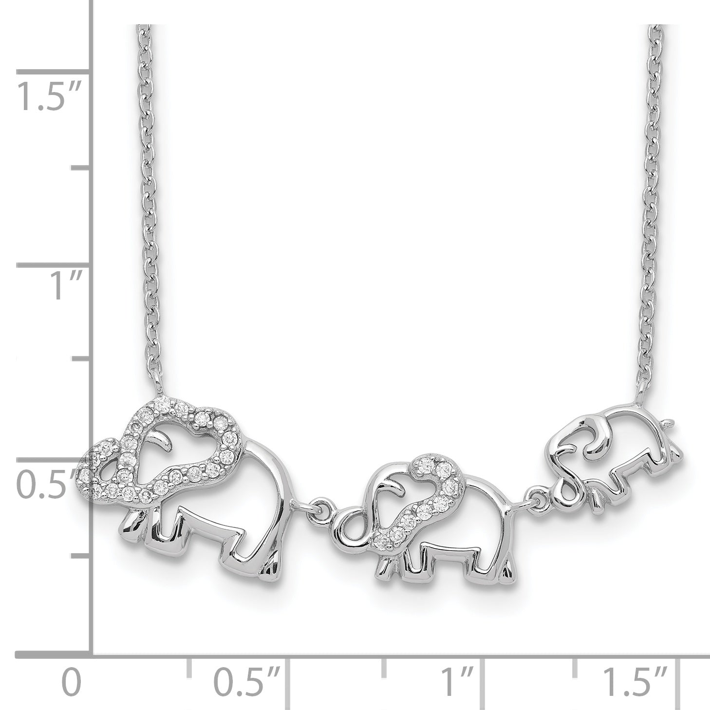 Sterling Silver Rhodium-plated CZ Elephants Necklace