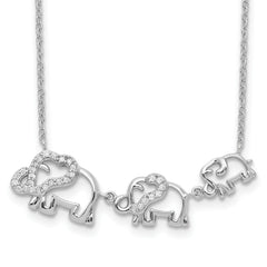 Sterling Silver Rhodium-plated CZ Elephants Necklace