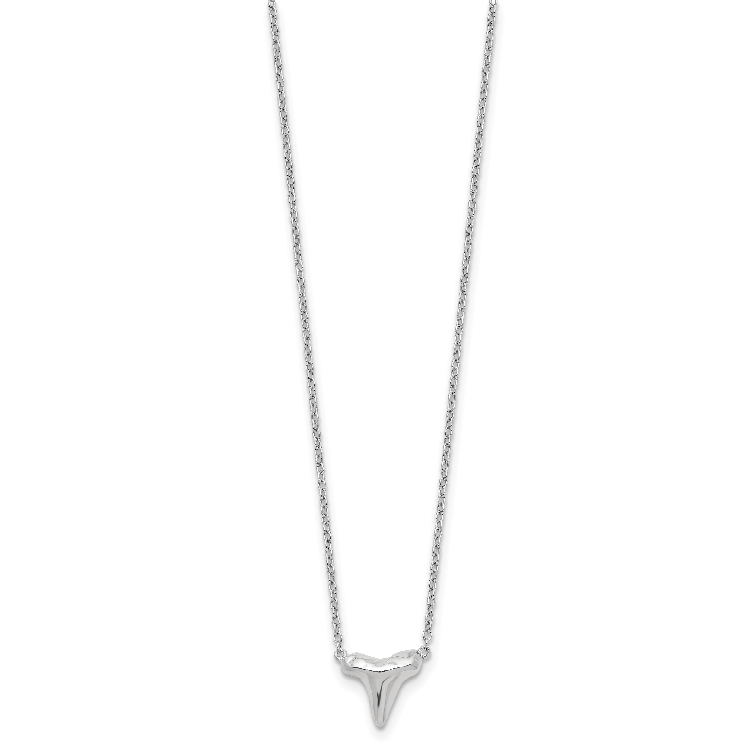 Sterling Silver Rhodium-plated Polished Shark Tooth 16 inch with a 2 inch extention Necklace