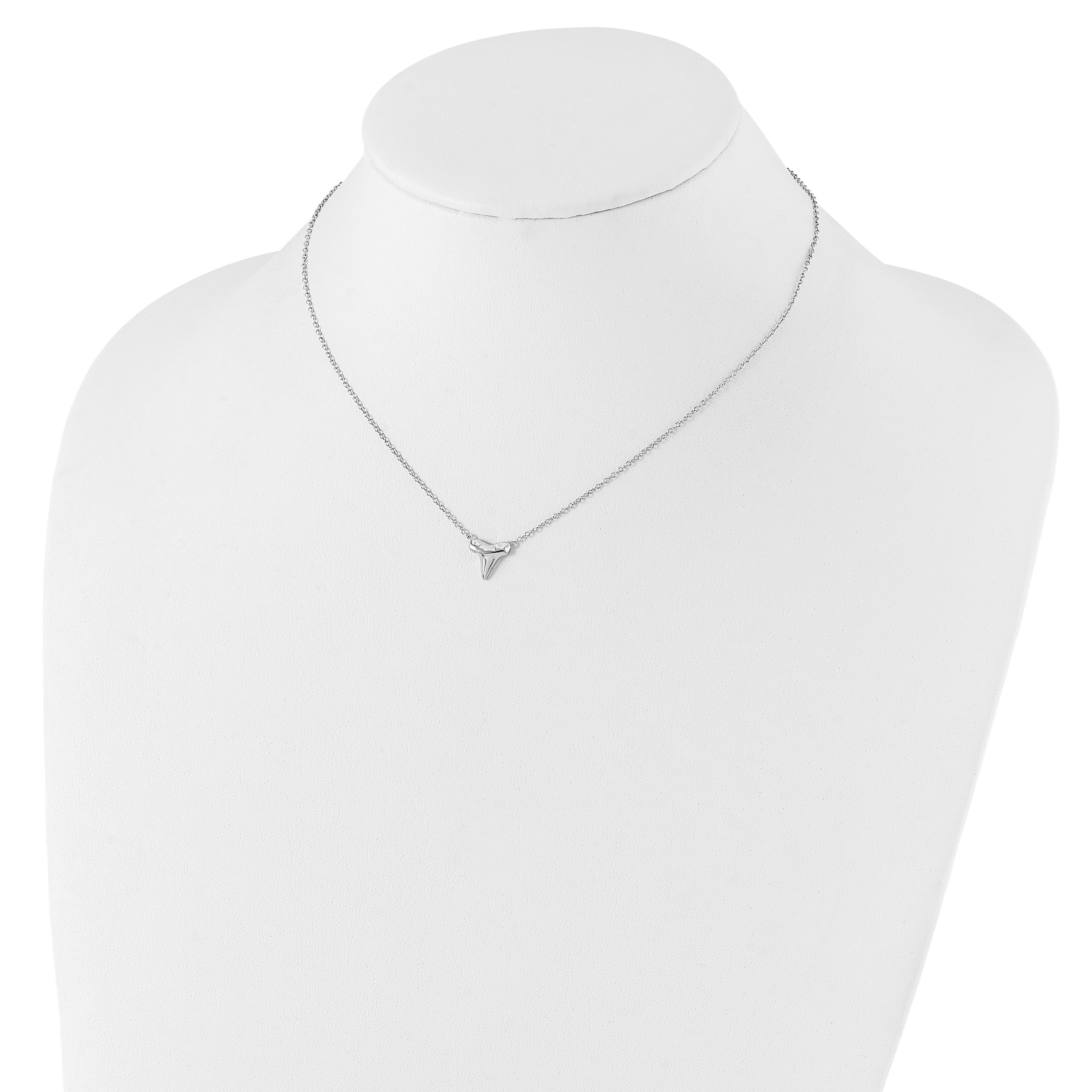 Sterling Silver Rhodium-plated Polished Shark Tooth 16 inch with a 2 inch extention Necklace