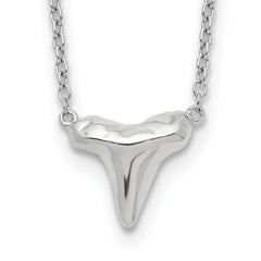 Sterling Silver Rhodium-plated Polished Shark Tooth 16 inch with a 2 inch extention Necklace