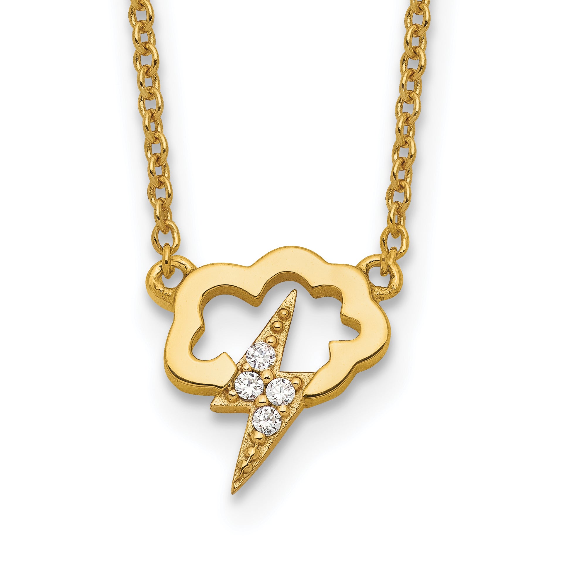 Sterling Silver Gold-tone CZ Storm Cloud w/2in ext Necklace