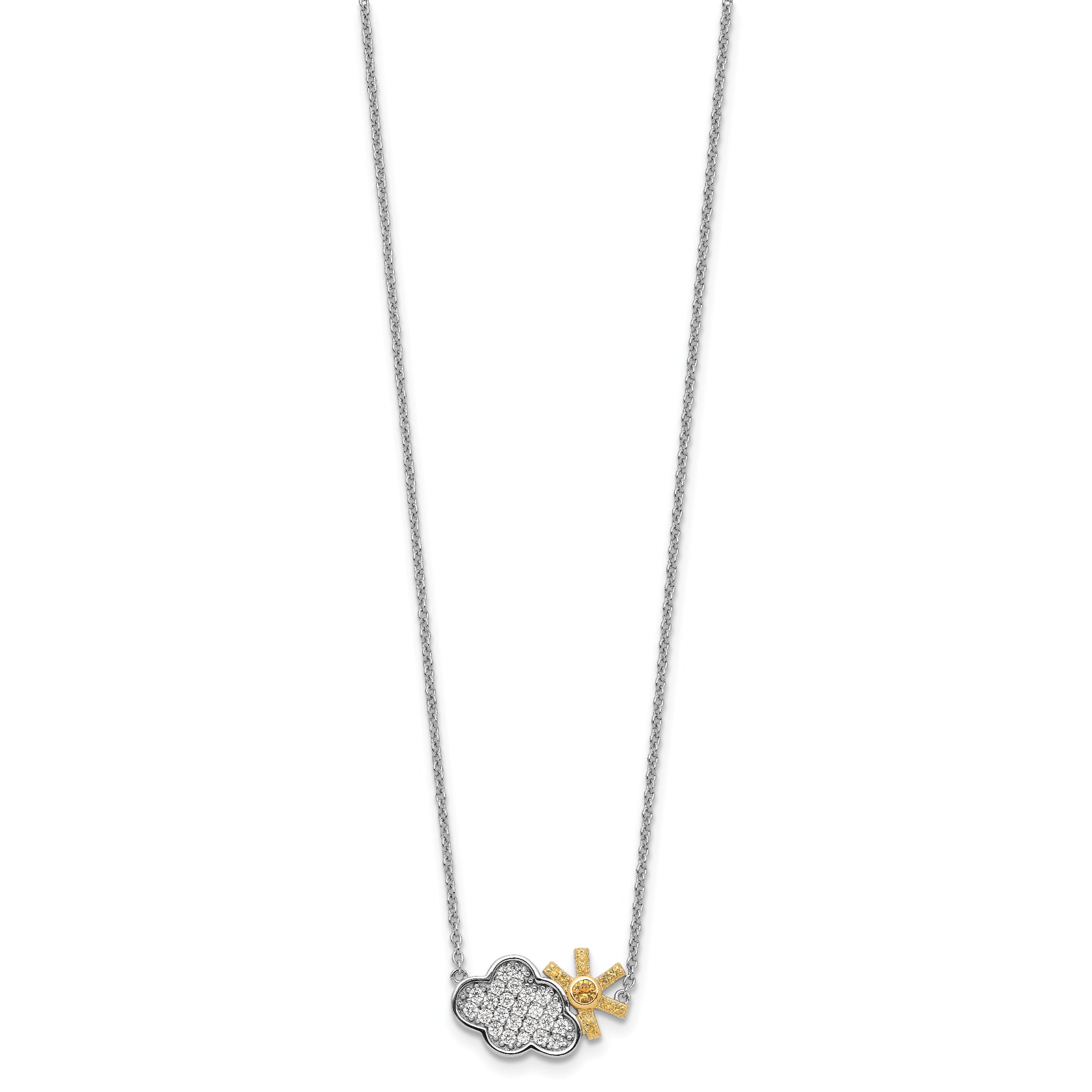 Sterling Silver RH-plated Gold-tone CZ Cloud w/Sun 2in ext Necklace