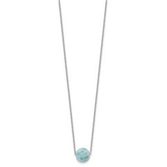 Sterling Silver Rhodium-plated Larimar Bead w/ 2in ext. Necklace