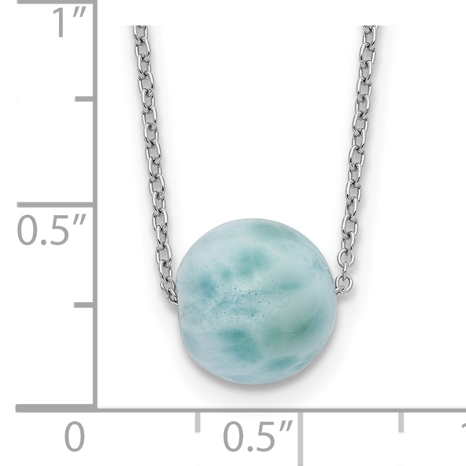 Sterling Silver Rhodium-plated Larimar Bead w/ 2in ext. Necklace