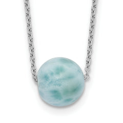 Sterling Silver Rhodium-plated Larimar Bead w/ 2in ext. Necklace