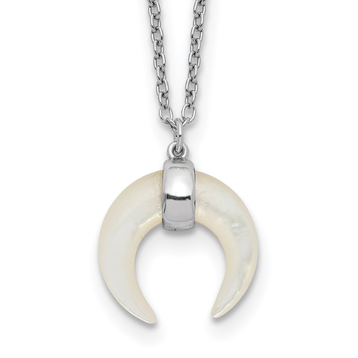 Sterling Silver RH-plated Mother Of Pearl Moon w/2in ext Necklace