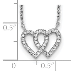 Sterling Silver Rhodium-plated Interconnected Double CZ Open Heart 16.5 inch Necklace with 1 inch extension