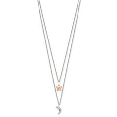 Sterling Silver Rose-Tone 2-strand Moon and Star w/1in ext Necklace