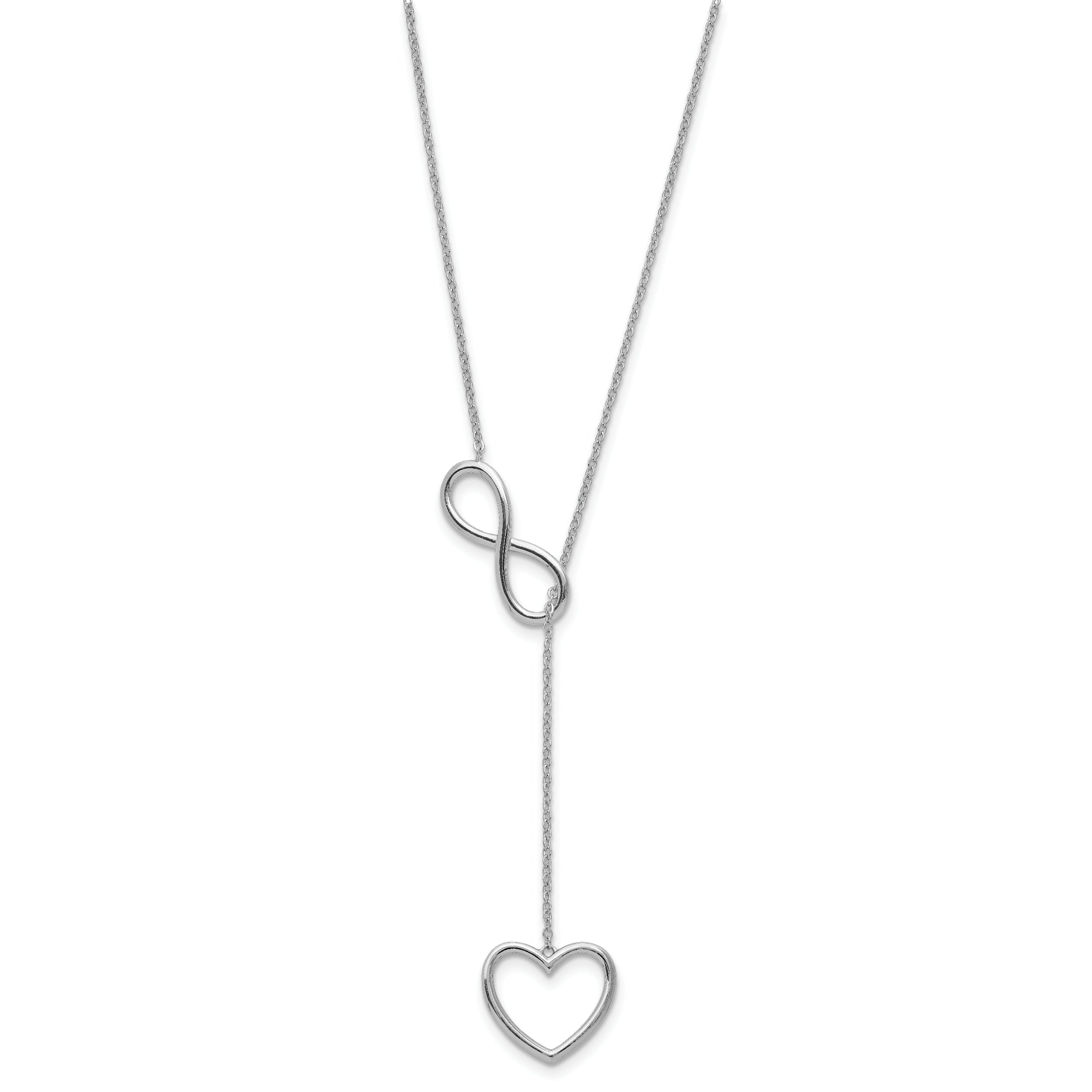 Sterling Silver Rhodium-plated Polished Open Infinity Symbol 16 inch Y Drop Open Heart Necklace with 2 inch extension