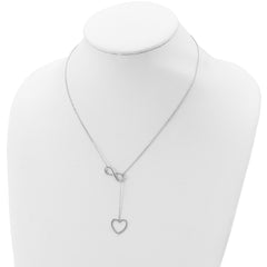 Sterling Silver Rhodium-plated Polished Open Infinity Symbol 16 inch Y Drop Open Heart Necklace with 2 inch extension