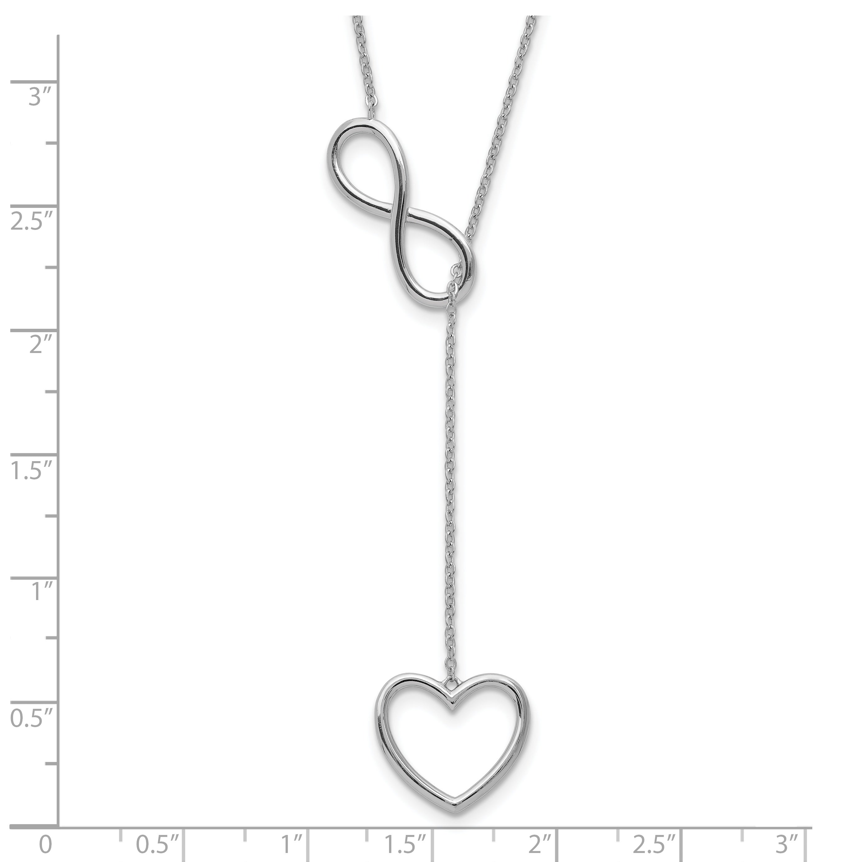 Sterling Silver Rhodium-plated Polished Open Infinity Symbol 16 inch Y Drop Open Heart Necklace with 2 inch extension