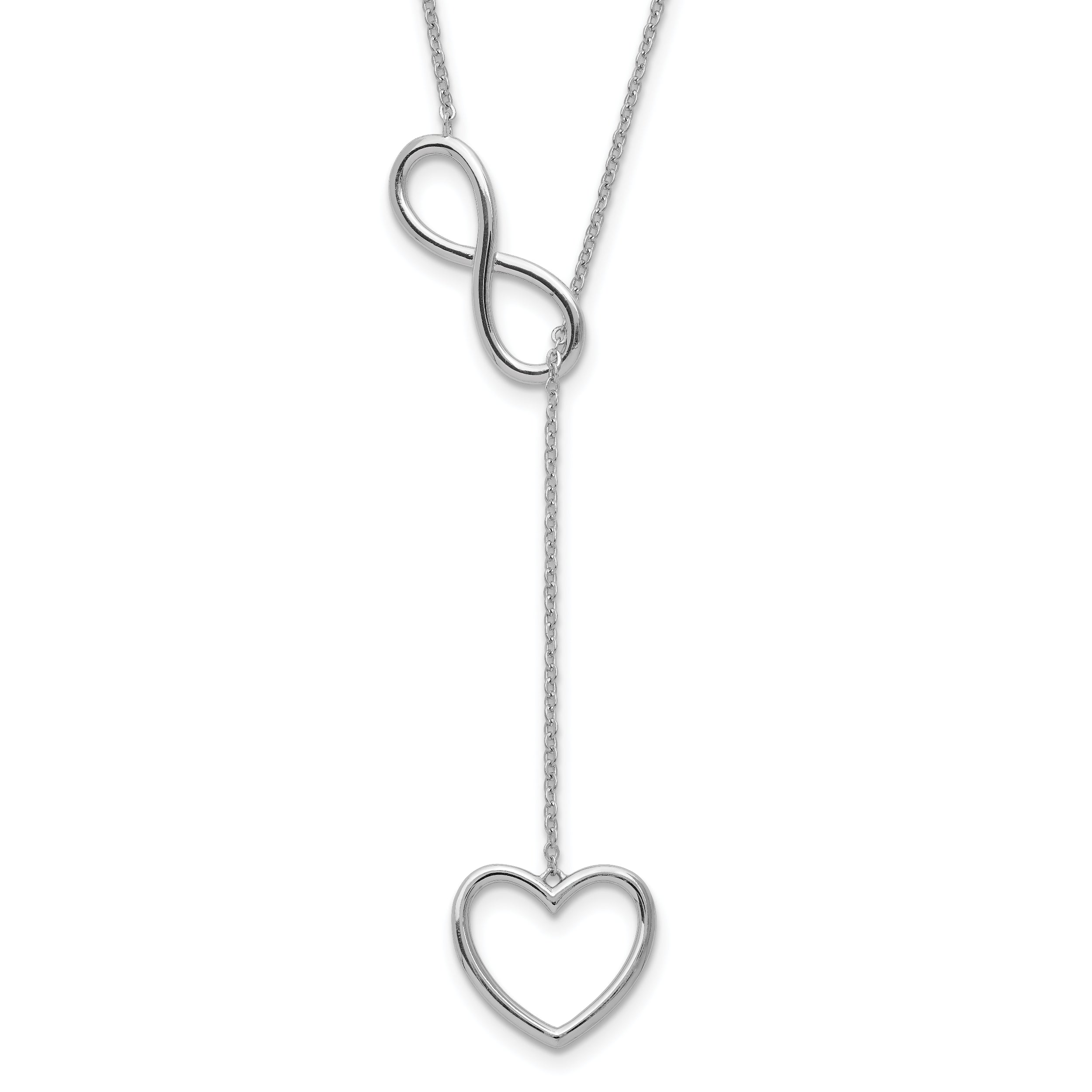 Sterling Silver Rhodium-plated Polished Open Infinity Symbol 16 inch Y Drop Open Heart Necklace with 2 inch extension